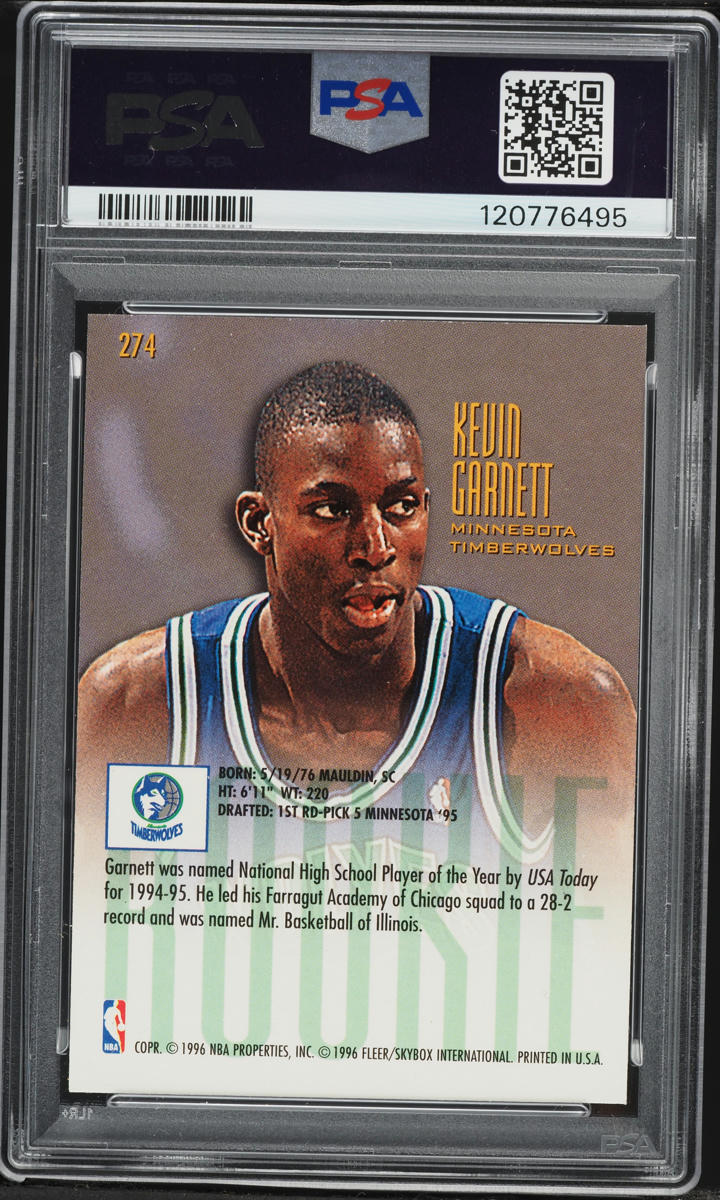 1995 Ultra Basketball Kevin Garnett ROOKIE #274 PSA 9 MINT on