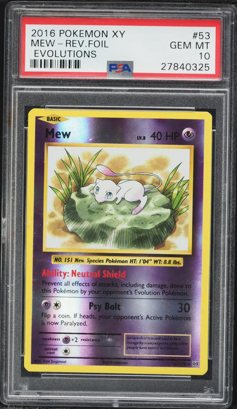 2016 Pokemon XY Evolutions Reverse Holo Mew #53 PSA 10 GEM MINT on