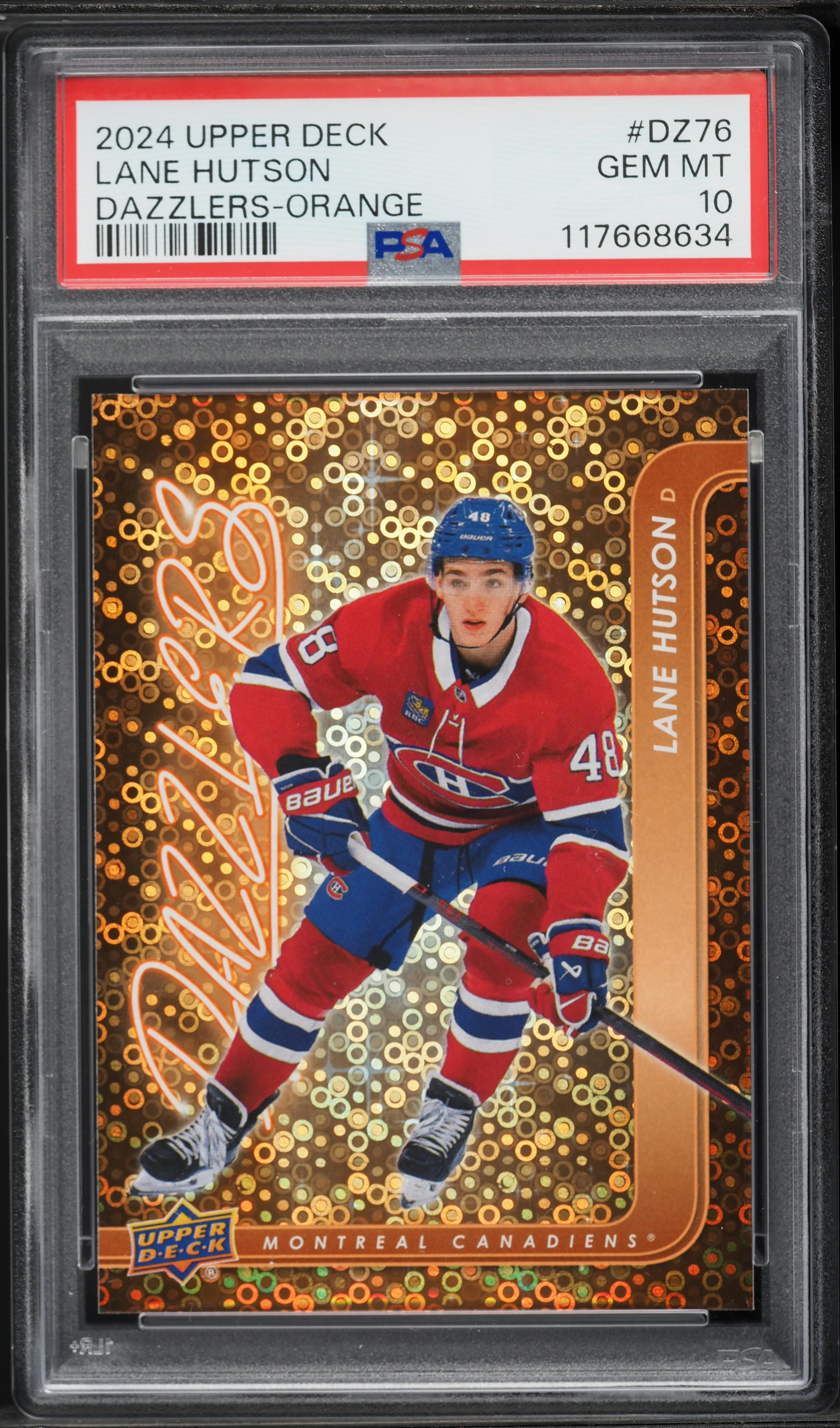 2024 Upper Deck Dazzlers Orange Lane Hutson #DZ76 PSA 10 GEM MINT