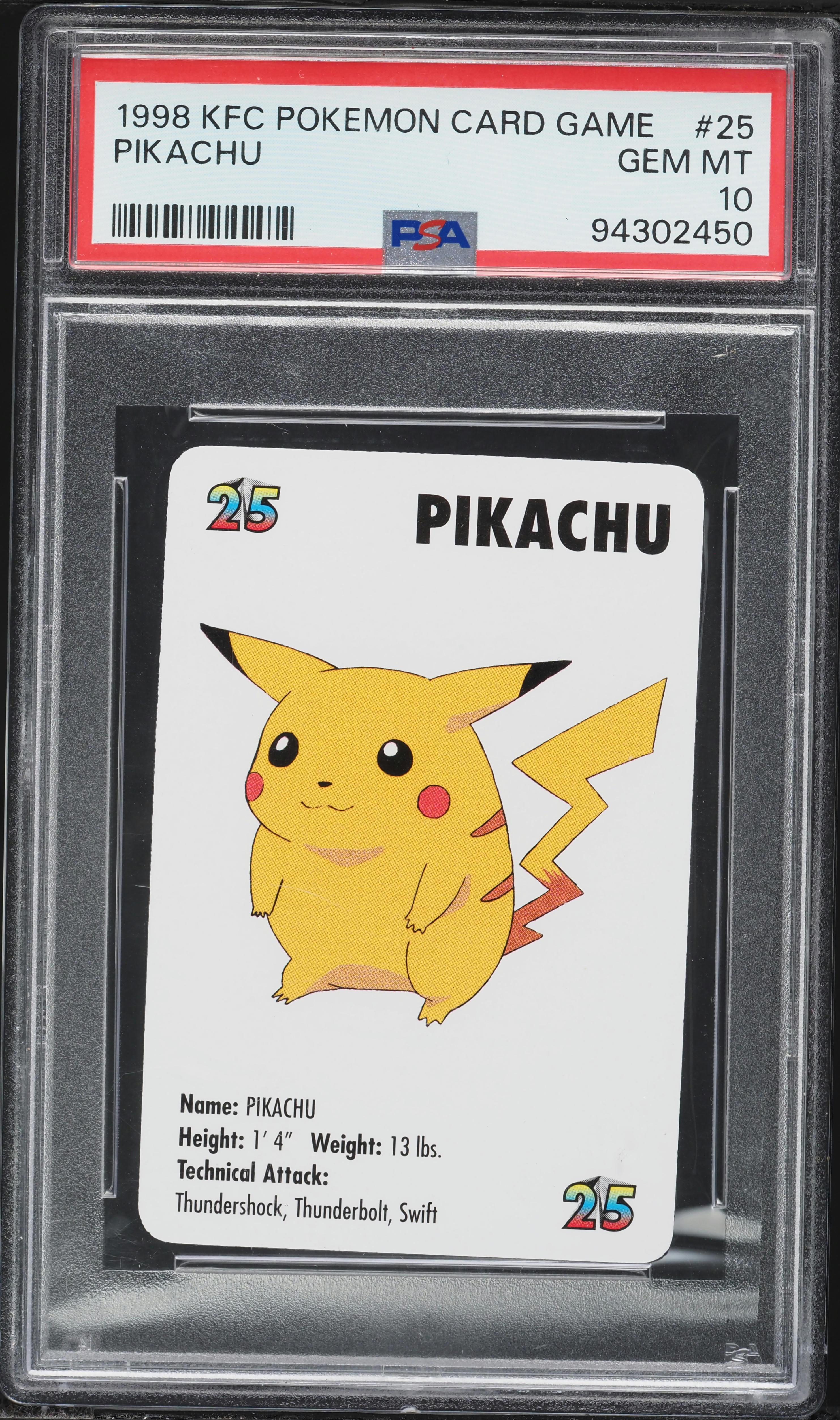 kfc pokemon card 1998 Pokemon KFC Card Game Pikachu #25 PSA 10 GEM MINT