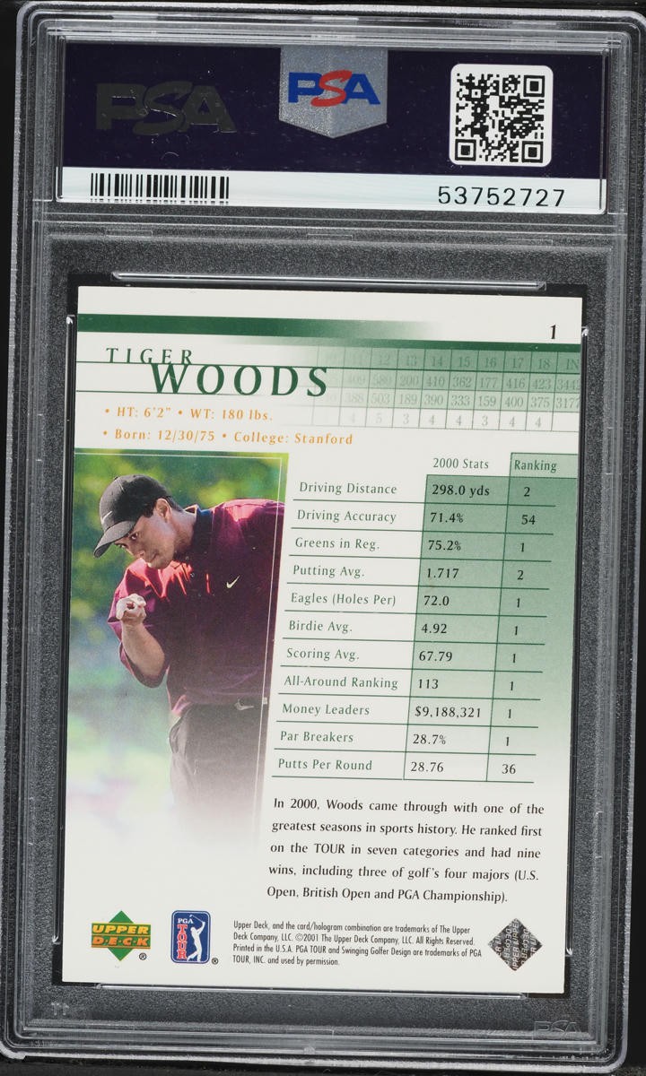 2001 Upper Deck Golf Tiger Woods ROOKIE #1 PSA 10 GEM MINT