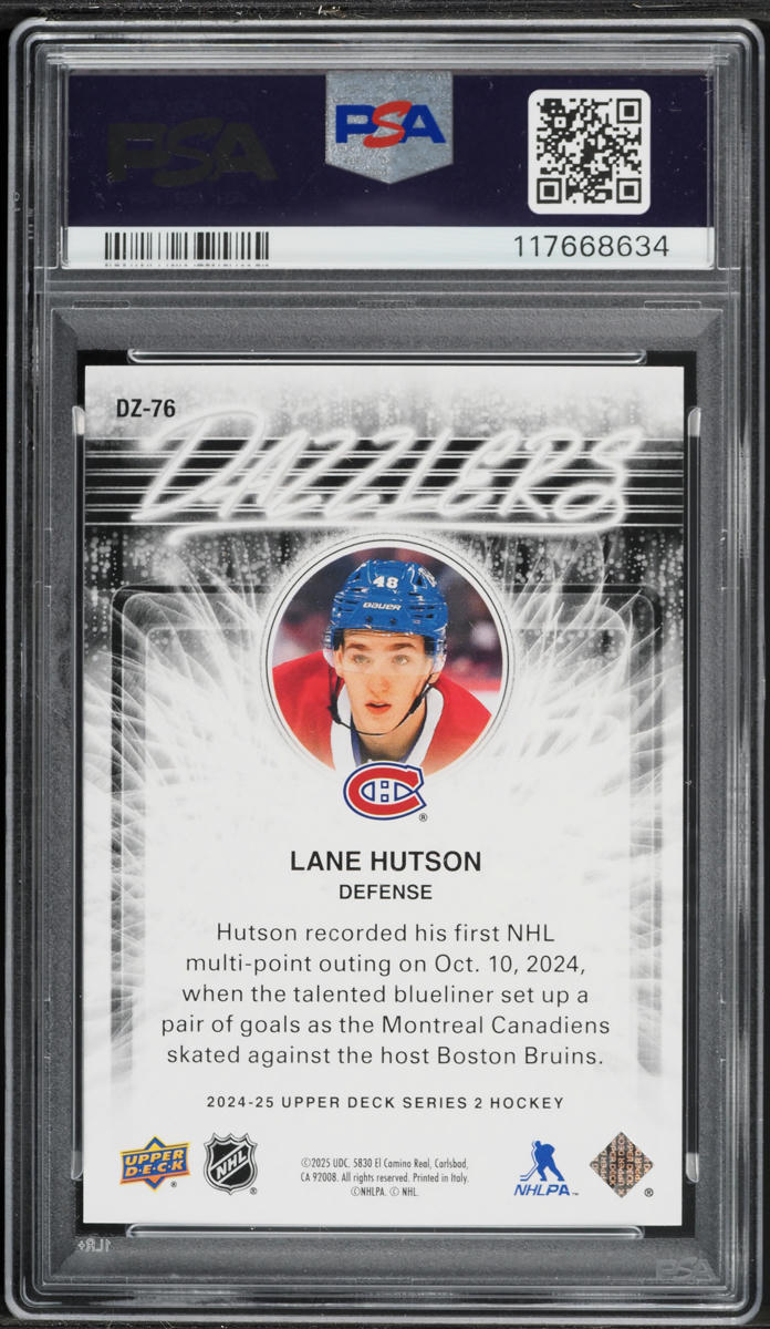 2024 Upper Deck Dazzlers Orange Lane Hutson #DZ76 PSA 10 GEM MINT