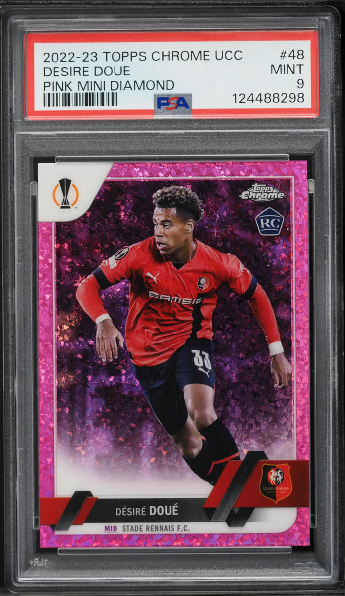 2022 Topps Chrome UEFA Club Competitions Pink Mini Diamond Desire Doue ROOKIE /175 #48 PSA 9