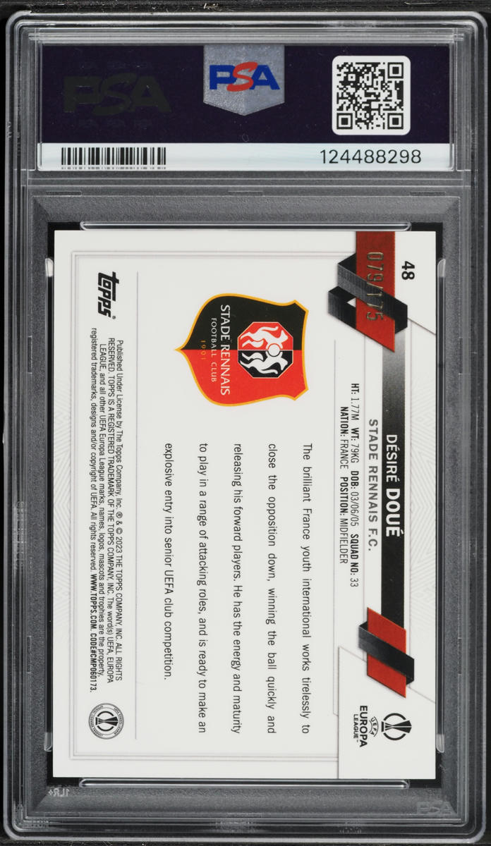 2022 Topps Chrome UEFA Club Competitions Pink Mini Diamond Desire Doue ROOKIE /175 #48 PSA 9