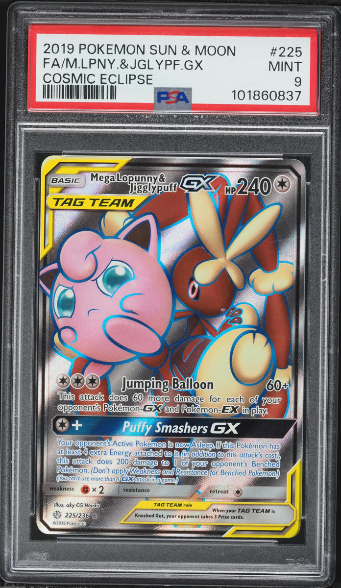 2019 Pokemon Sun & Moon Cosmic Eclipse Full Art Mega Lopunny & Jigglypfuff #225 PSA 9 MINT