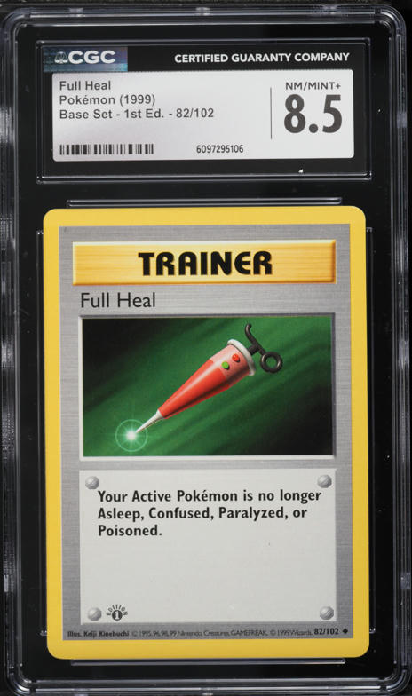 1999 Pokemon Base Set Shadowless 1st Edition Full Heal #82 CGC 8.5 NM-MT+