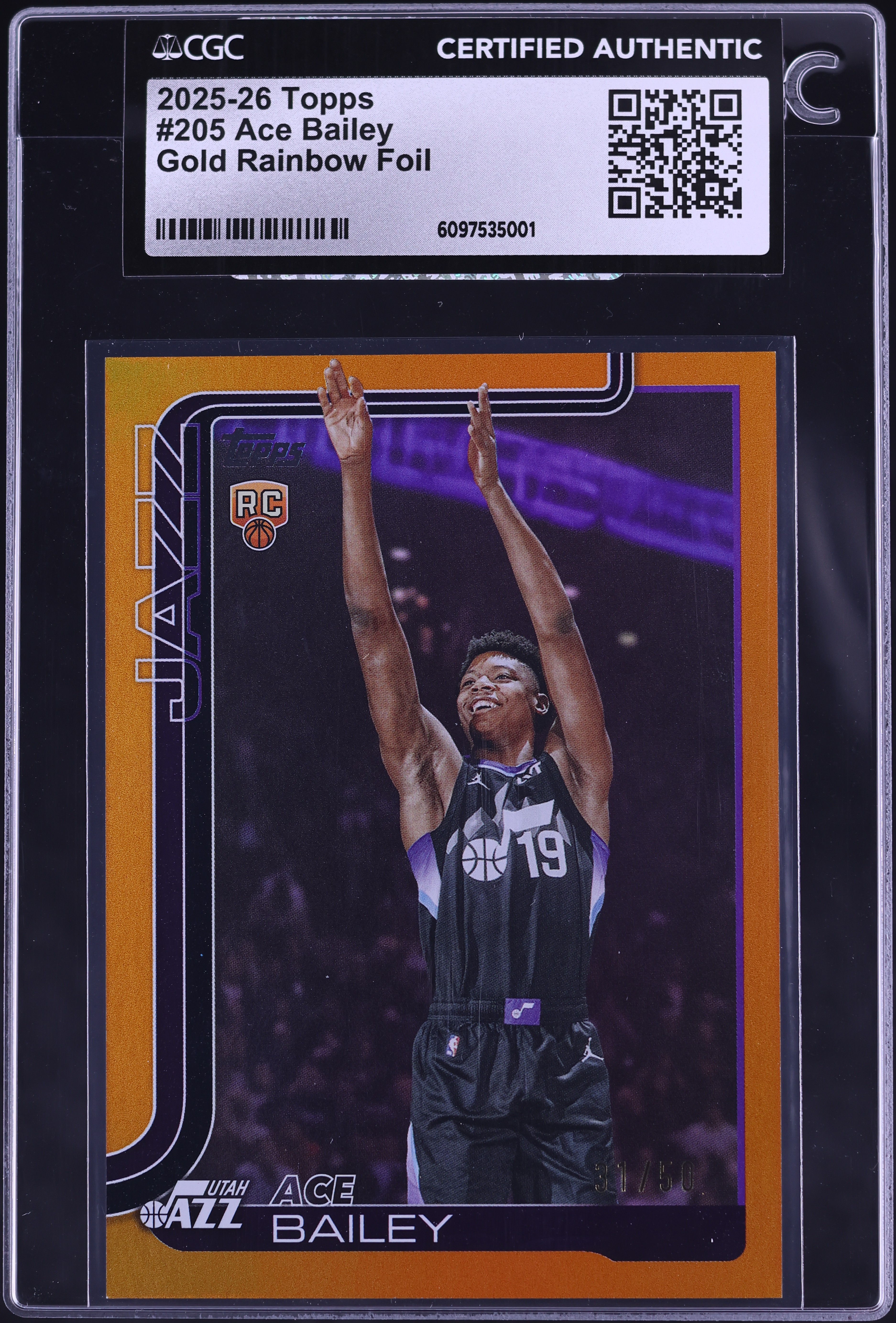 2025 Topps Gold Rainbow Foil Ace Bailey ROOKIE /50 #205 CGC AUTH 