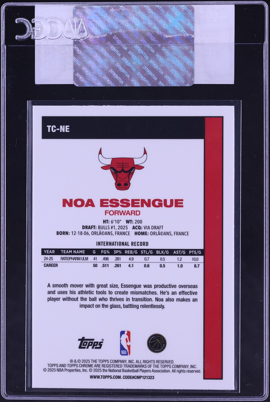 2025 Topps '80 Silver Pack Noa Essengue ROOKIE #TC-NE CGC AUTH