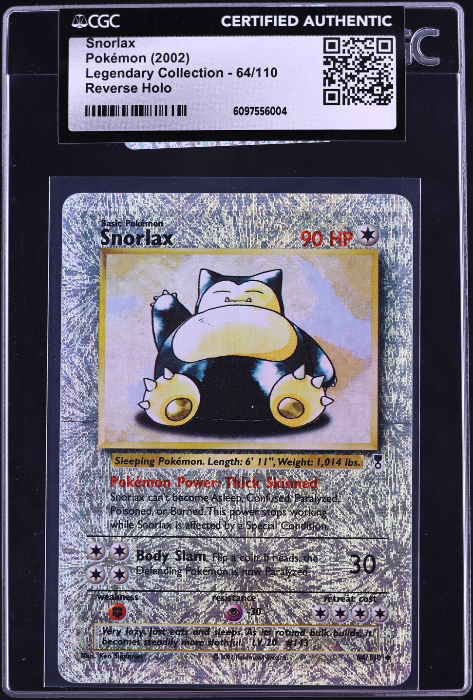 2002 Pokemon Legendary Collection Reverse Holo Snorlax #64 CGC