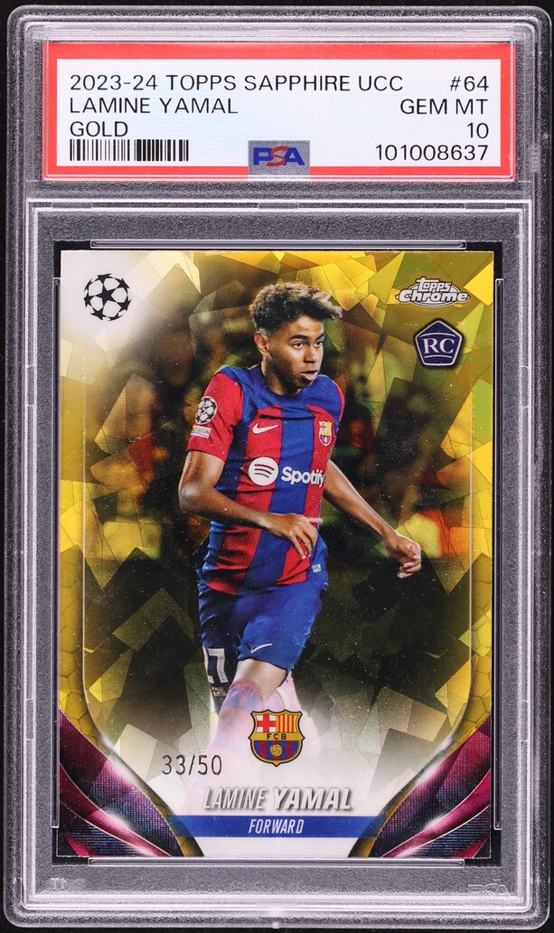 2023 Topps Chrome Sapphire UCC Gold Lamine Yamal ROOKIE /50 #64 PSA 10 GEM MINT