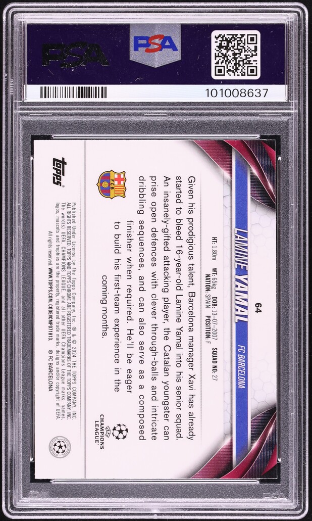 2023 Topps Chrome Sapphire UCC Gold Lamine Yamal ROOKIE /50 #64 PSA 10 GEM MINT