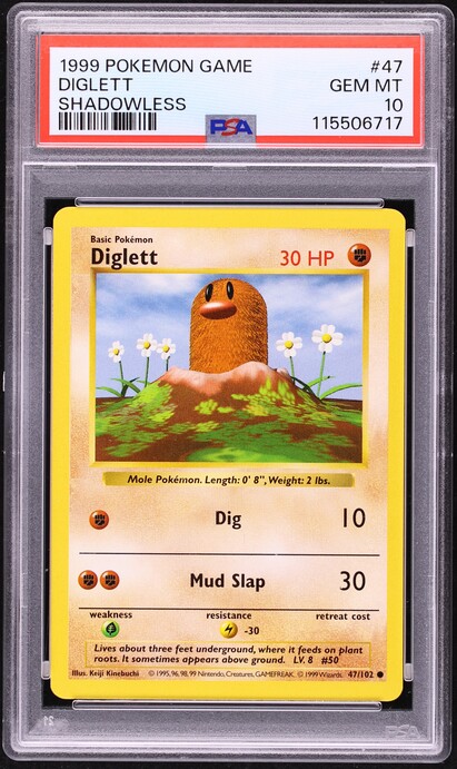 1999 Pokemon Base Set Shadowless Diglett #47 PSA 10 GEM MINT