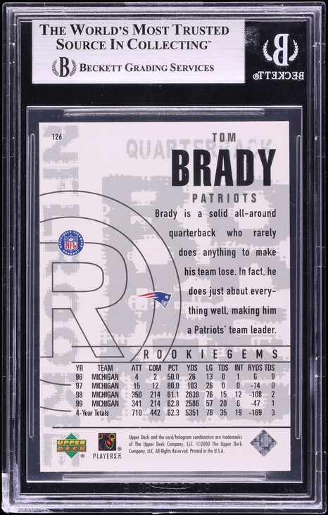 2000 Black Diamond Tom Brady ROOKIE #126 BGS 9 MINT