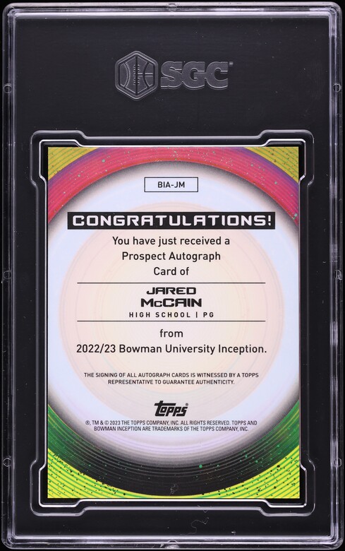 2022 Bowman University Inception Jared Mccain AUTO #BIA-JM SGC 10 GEM MINT
