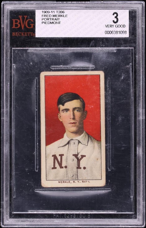 1909-11 T206 Fred Merkle PORTRAIT, PIEDMONT #330 BVG 3 VG