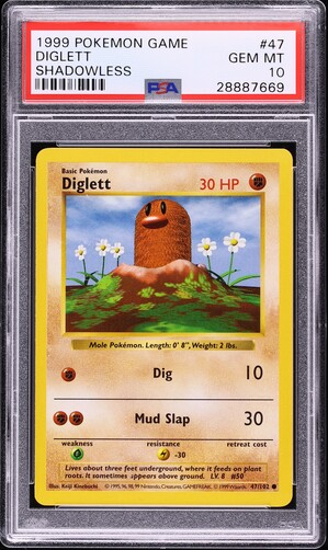 1999 Pokemon Base Set Shadowless Diglett #47 PSA 10 GEM MINT