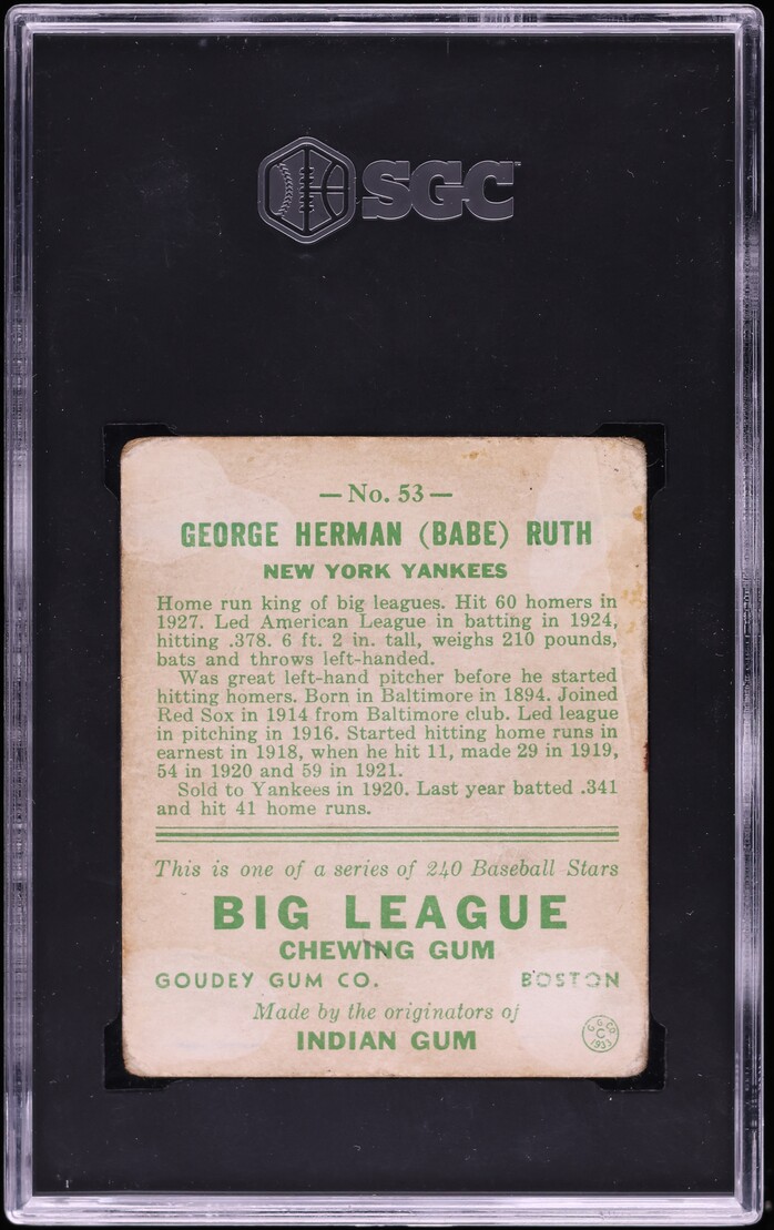 1933 Goudey Babe Ruth #53 SGC 1 PR