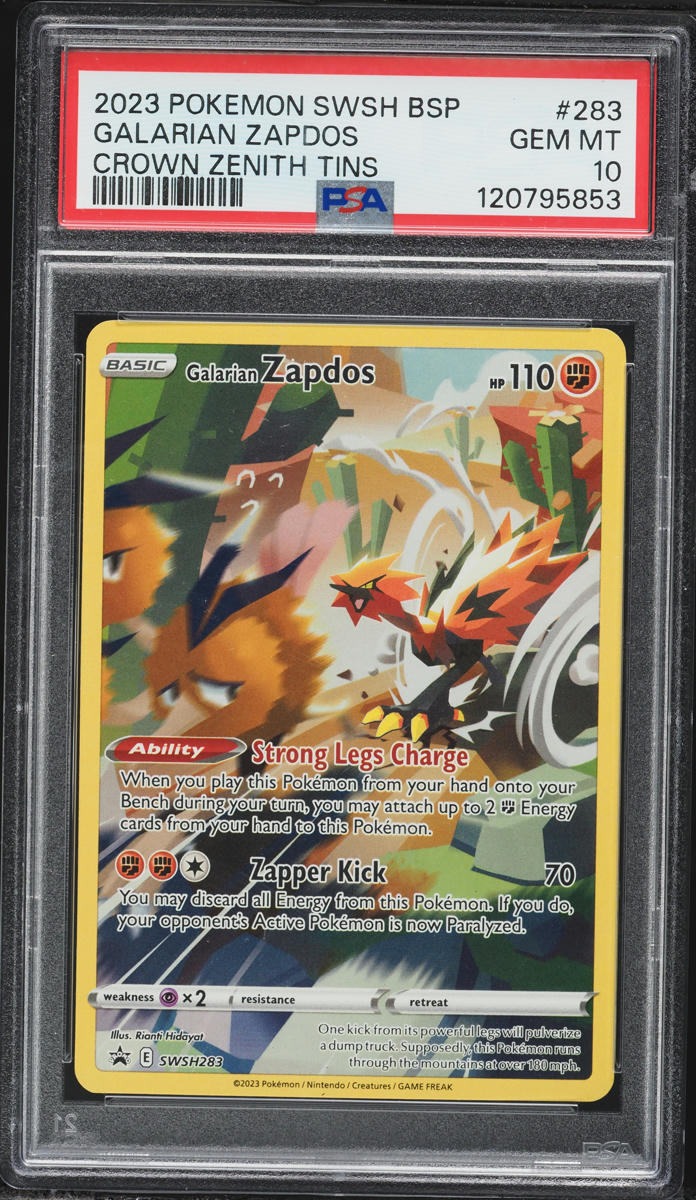 2023 Pokemon Sword & Shield Promo Crown Zenith Tin Alt Art Galarian Zapdos #283 PSA 10 GEM MINT