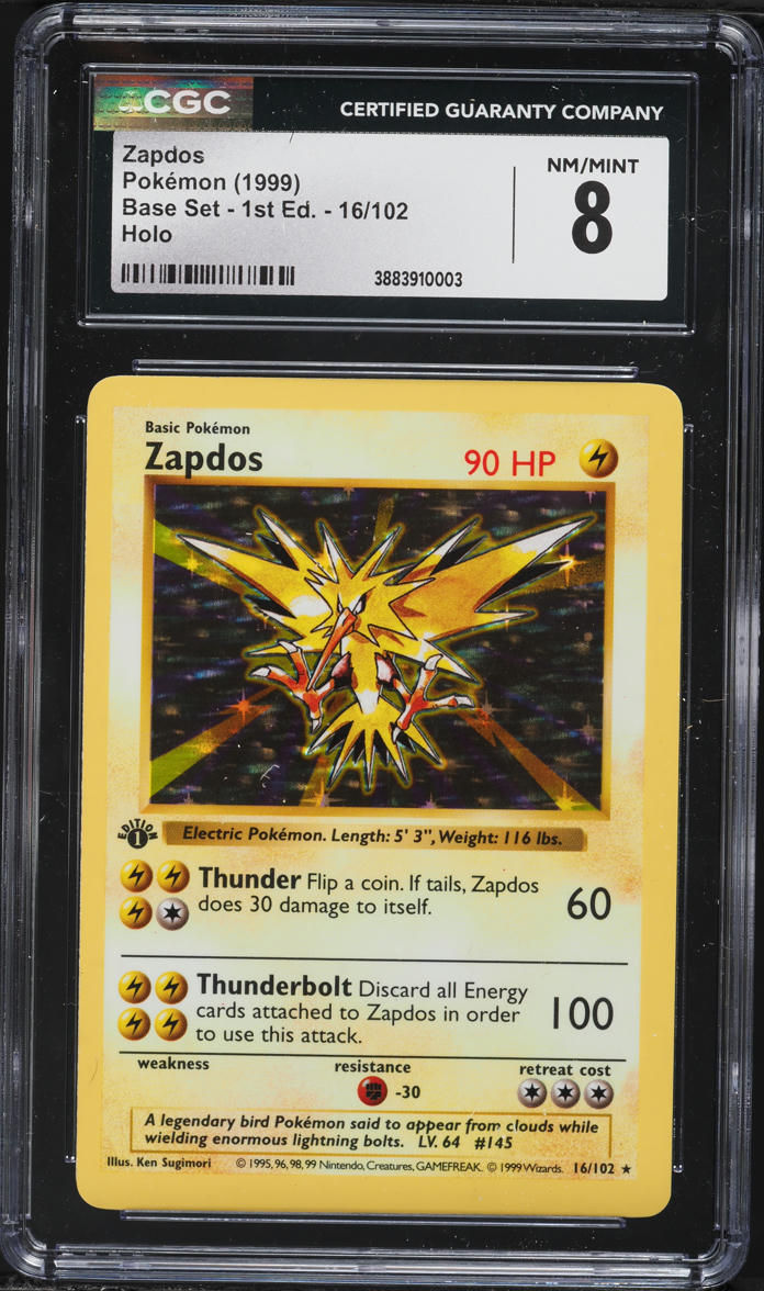 1999 Pokemon Base Set Shadowless 1st Edition Holo Zapdos #16 CGC 8 NM-MT