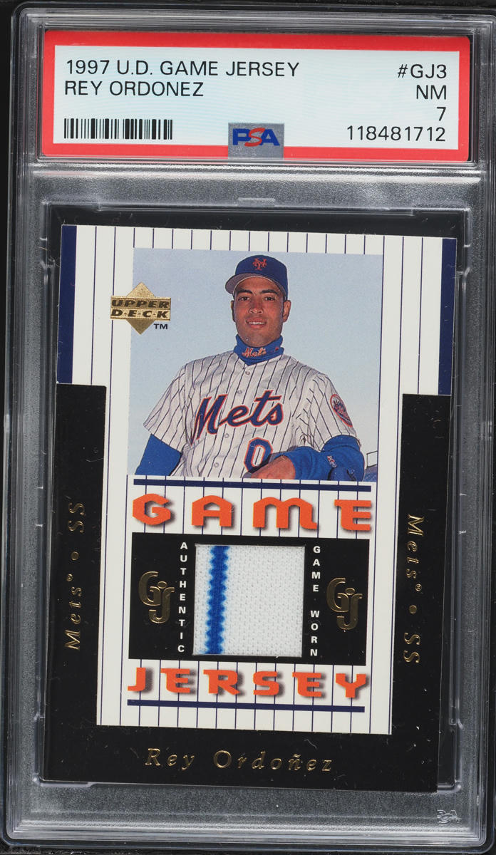 1997 Upper Deck Game Jersey Rey Ordonez PATCH #GJ3 PSA 7 NRMT on