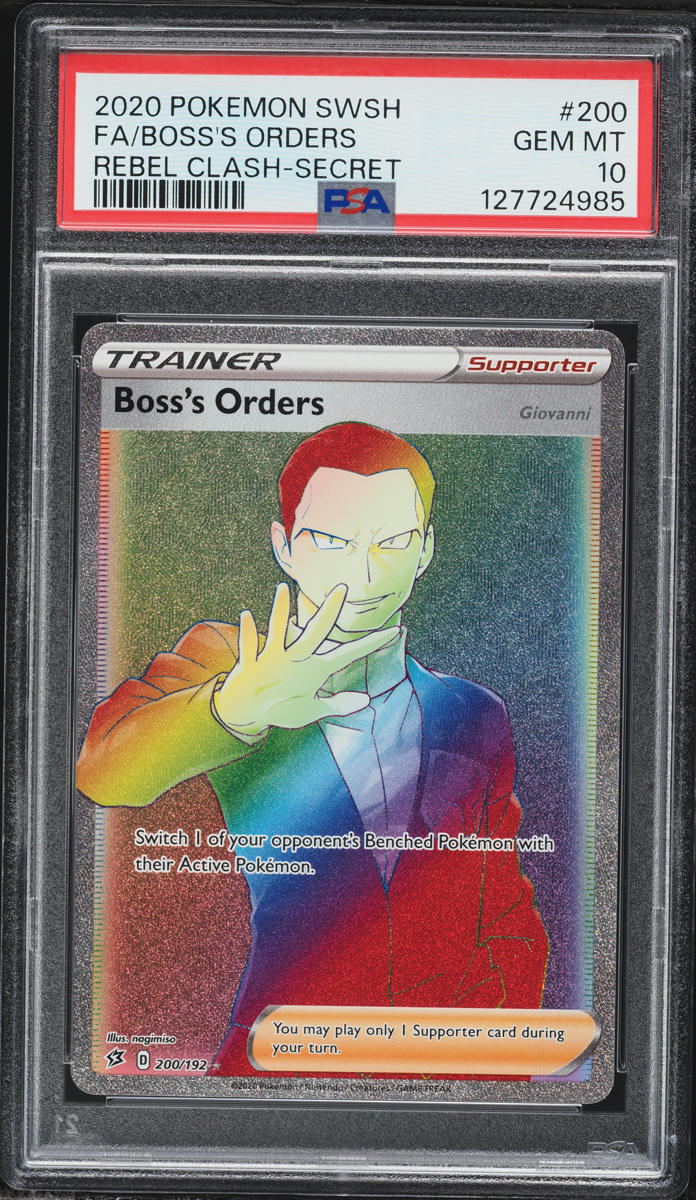 2020 Pokemon Sword & Shield Rebel Clash Rainbow Rare Boss's Orders #200 PSA 10 GEM MINT