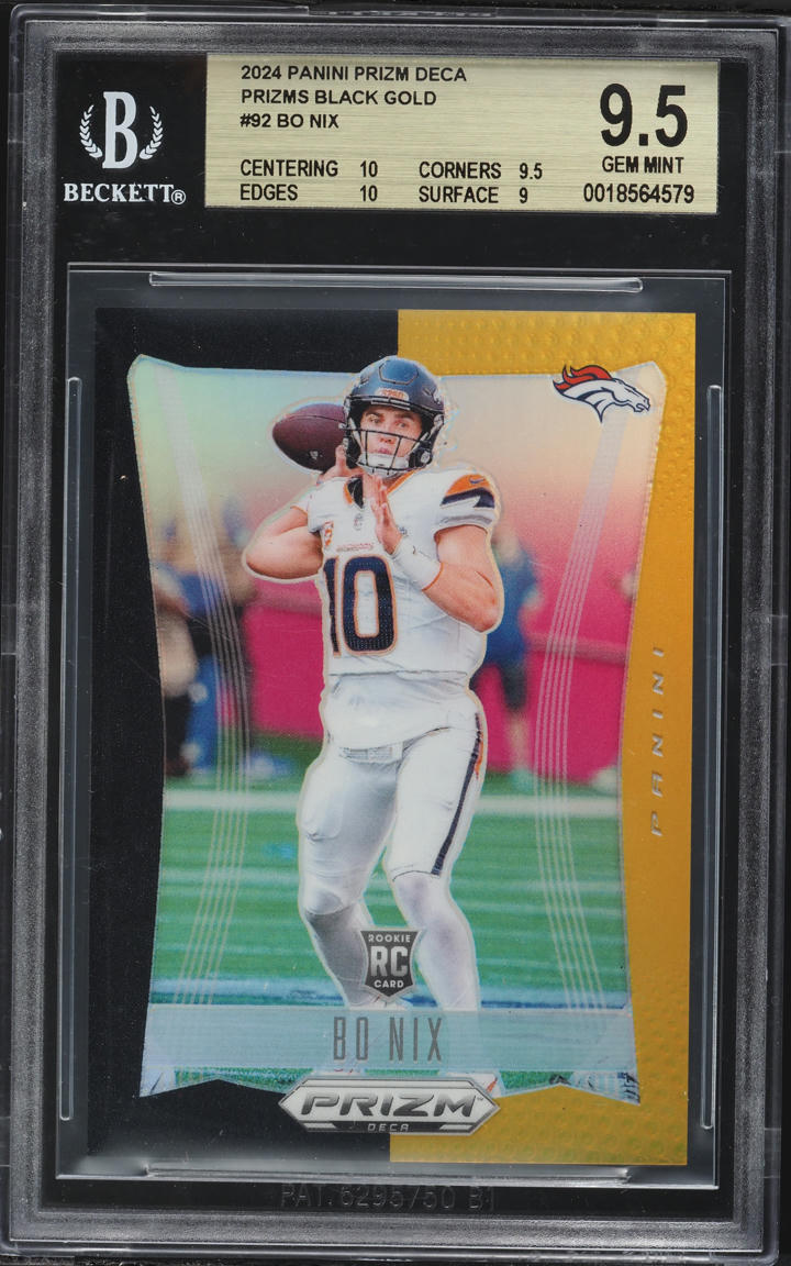 2024 Panini Prizm Deca Black Gold Bo Nix ROOKIE 1/5 #92 BGS 9.5 GEM MINT
