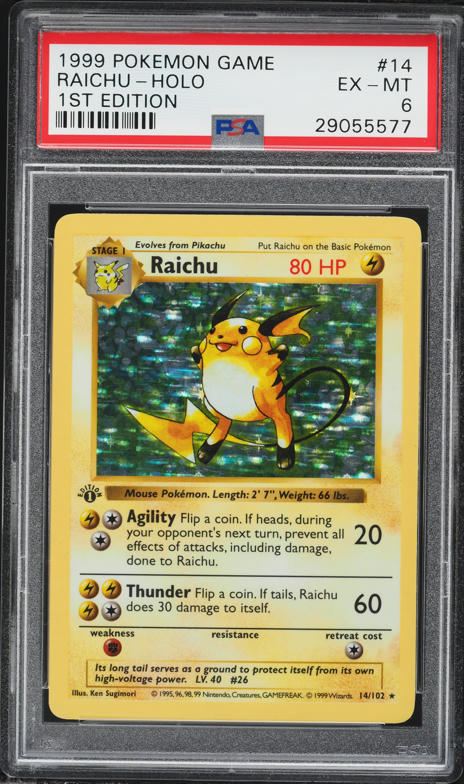 raichu pokemon card value 14 62 Pokémon Holofoil - Fossil [LLL] Lightning Strike (40) You may discard all L Energy cards attached to Raichu Pokemon Fossil Raichu 14/62 PSA