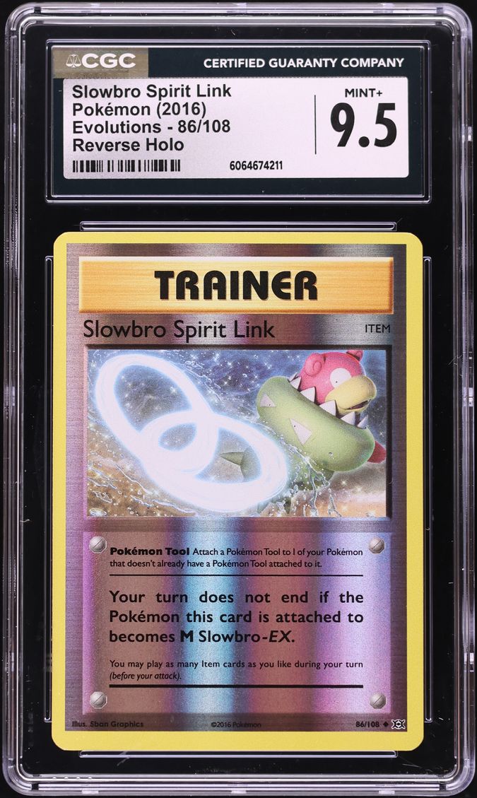 2016 Pokemon XY Evolutions Reverse Holo Slowbro Spirit Link #86 CGC 9.5 MINT+
