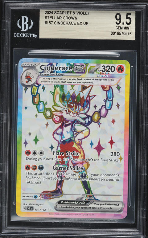 157 142 pokemon card Pokemon Stellar Crown Cinderace ex 157/142 Ultra Rare Holofoil Card