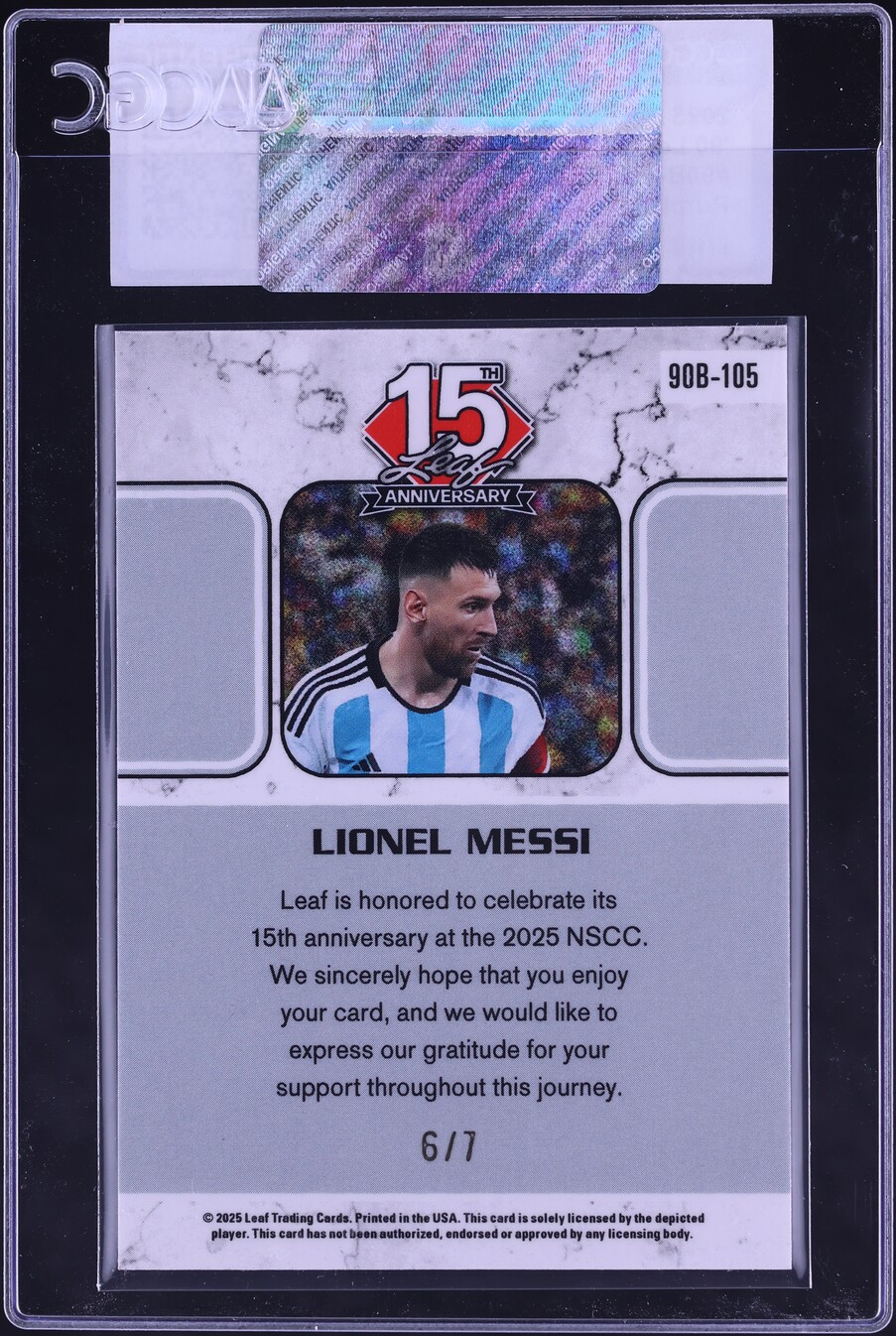 2025 Leaf 15th Anniversary '90 Purple Lazer Lionel Messi /7 #90B