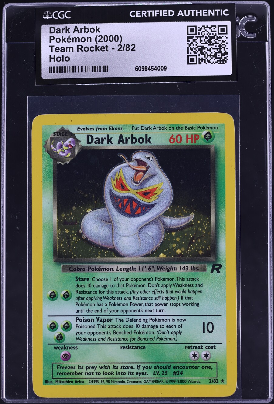 1995 dark arbok pokemon card value Team Rocket Holo 60 Hp 2/82 [Toy] : Toys & Games Colorless Extra Poison (30) If the Defending Pokmon is Pokmon Dark Arbok Team Rocket 1st