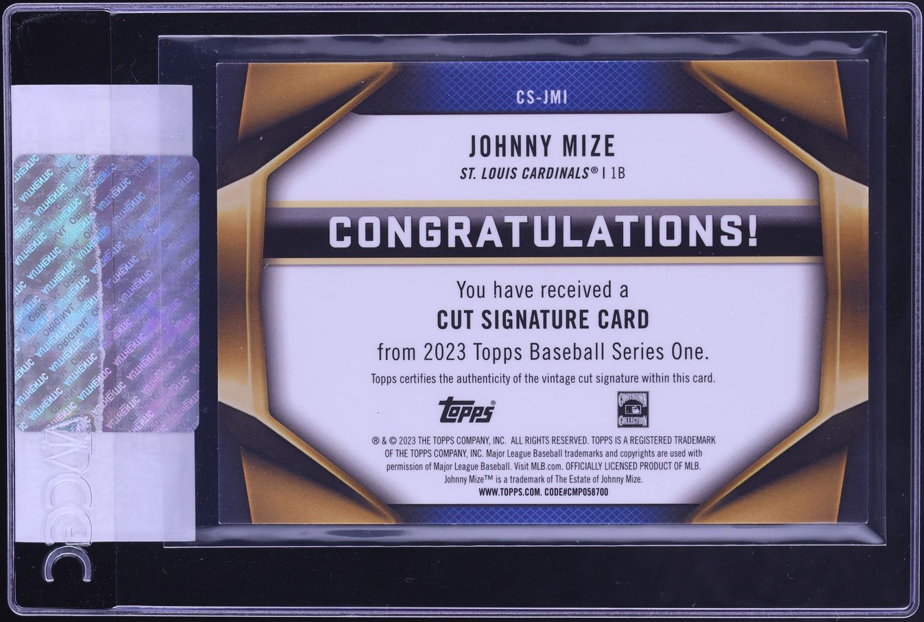 2023 Topps Cut Signatures Johnny Mize AUTO 1/1 #CS-JMI CGC AUTH