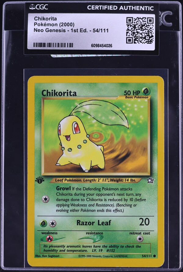 2000 Pokemon Neo Genesis 1st Edition Chikorita #54 CGC AUTH