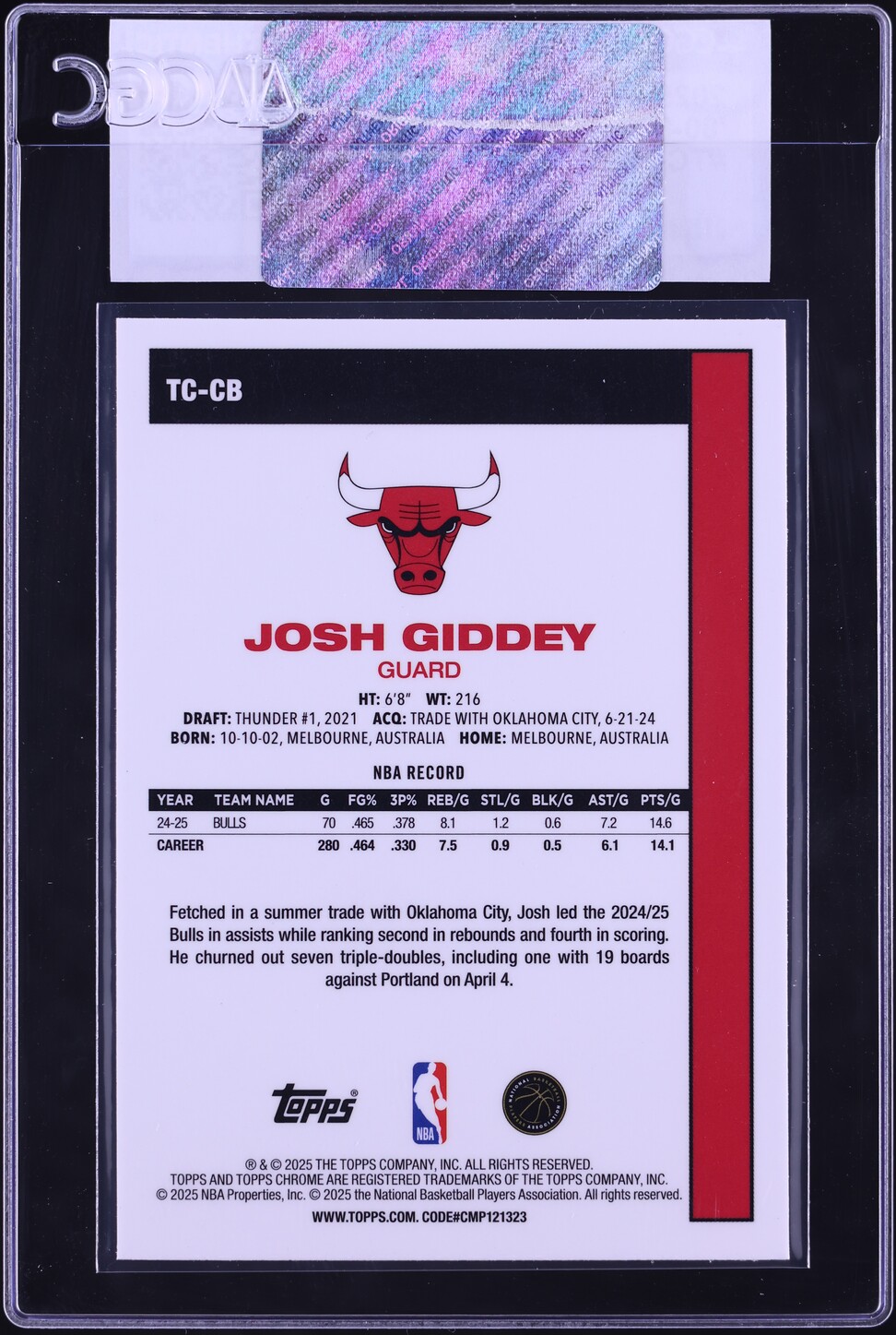 2025 Topps '80 Silver Pack Josh Giddey #TC-CB CGC AUTH
