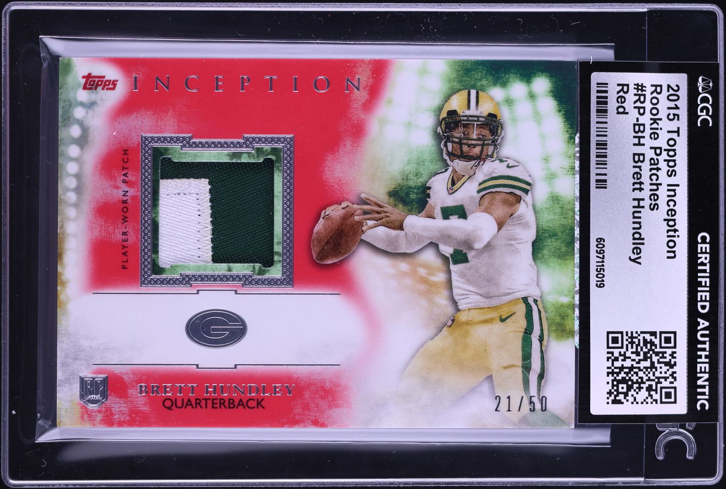 2015 Topps Inception Red Brett Hundley ROOKIE PATCH /50 #RP-BH CGC AUTH