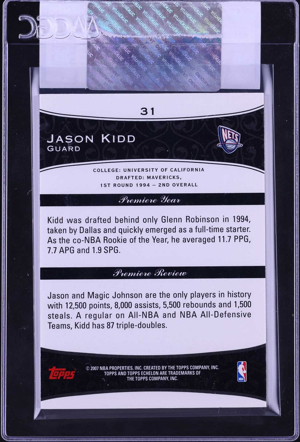 2007 Topps Echelon Jason Kidd /999 #31 CGC AUTH