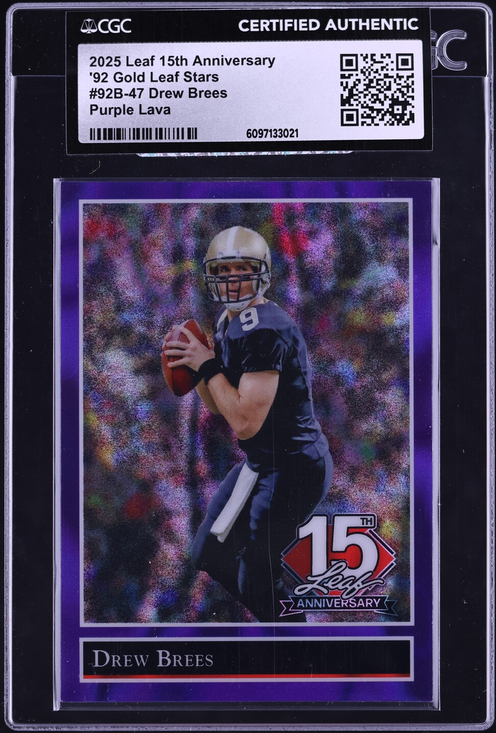 2025 Leaf 15th Anniversary '92 Gold Stars Purple Lava Drew Brees /7 #92B-47 CGC AUTH