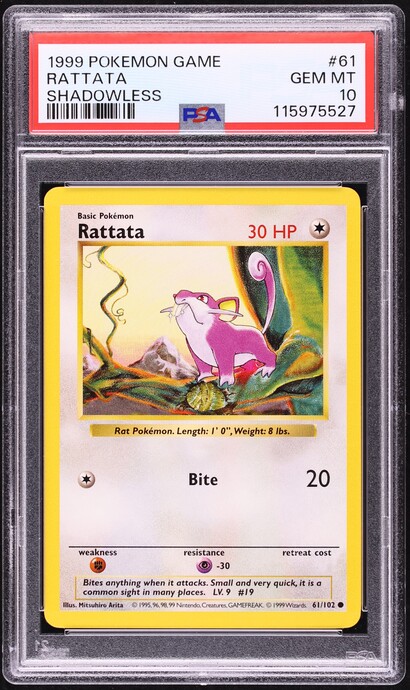 1999 Pokemon Base Set Shadowless Rattata #61 PSA 10 GEM MINT