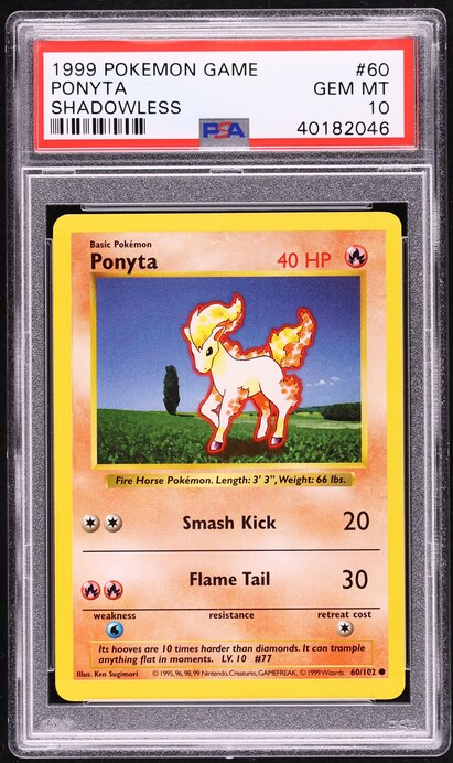 1999 Pokemon Base Set Shadowless Ponyta #60 PSA 10 GEM MINT