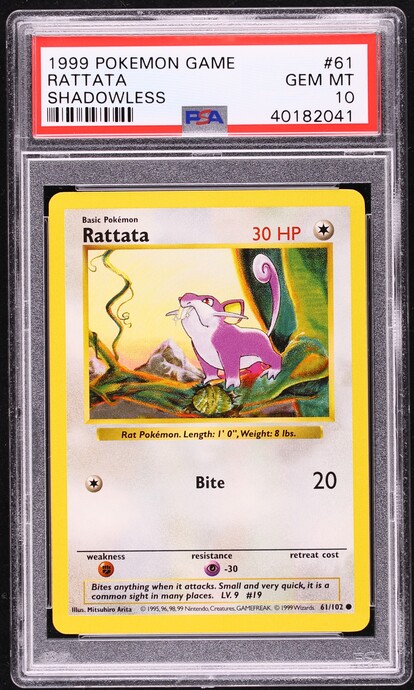 1999 Pokemon Base Set Shadowless Rattata #61 PSA 10 GEM MINT