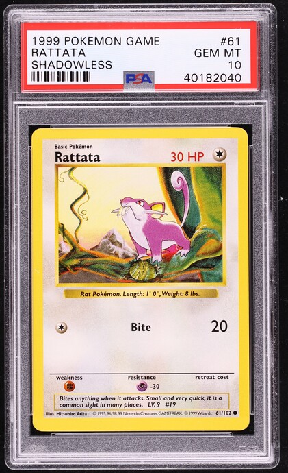 1999 Pokemon Base Set Shadowless Rattata #61 PSA 10 GEM MINT