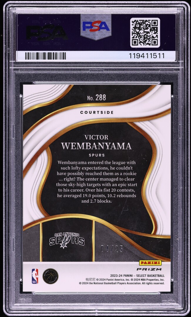 2023 Select Courtside Tie-Dye Prizm Victor Wembanyama ROOKIE /25 #288 PSA 8 NM-MT