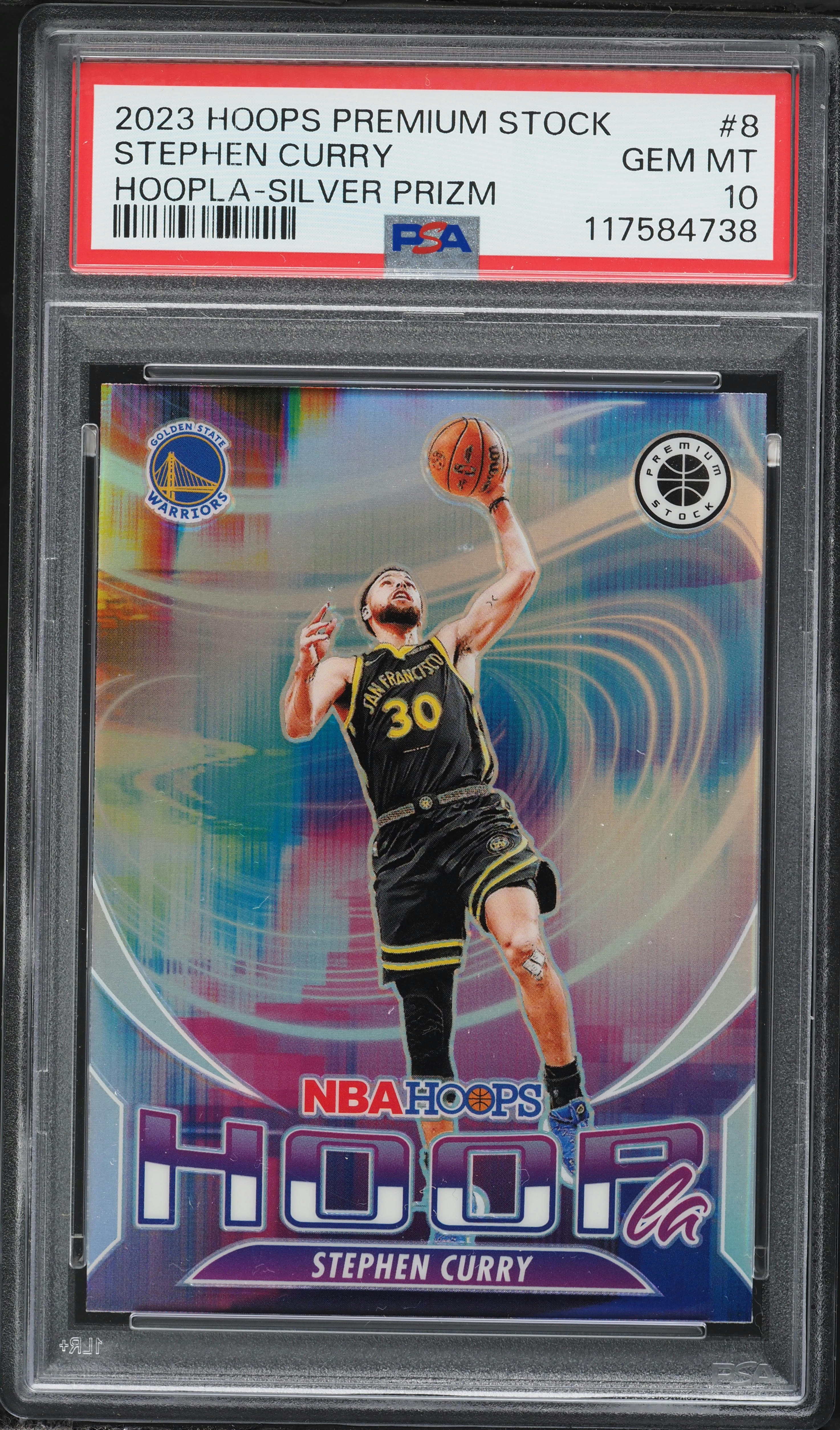2023 Hoops Premium Stock Hoopla Silver Prizm Stephen Curry #8 PSA