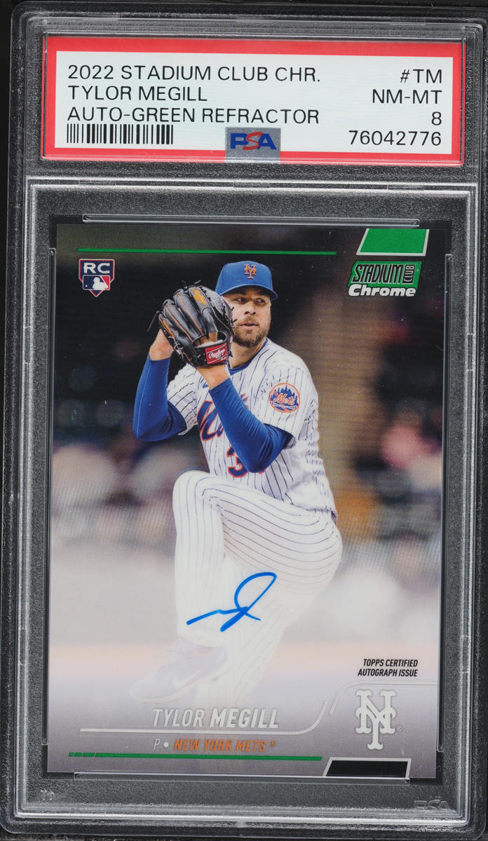 2022 Stadium Club Chrome Green Refractor Tylor Megill ROOKIE AUTO /99 #TM PSA 8 NM-MT