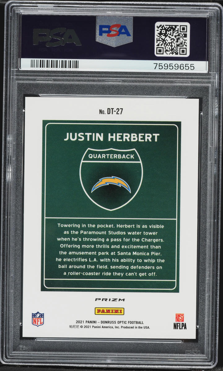 2021 Donruss Optic Downtown Justin Herbert #DT27 PSA 10 GEM MINT