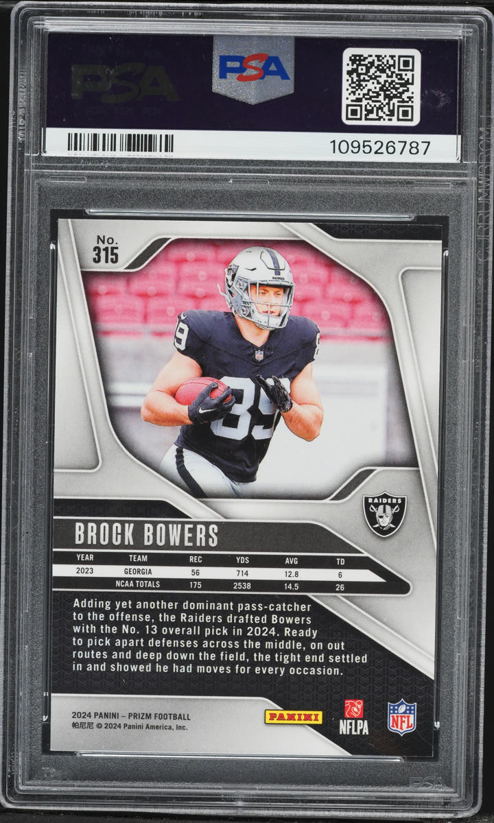 2024 Panini Prizm Brock Bowers ROOKIE #315 PSA 10 GEM MINT