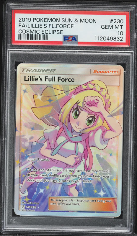 2019 Pokemon Sun & Moon Cosmic Eclipse Full Art Lillie's Full Force #230 PSA 10 GEM MINT