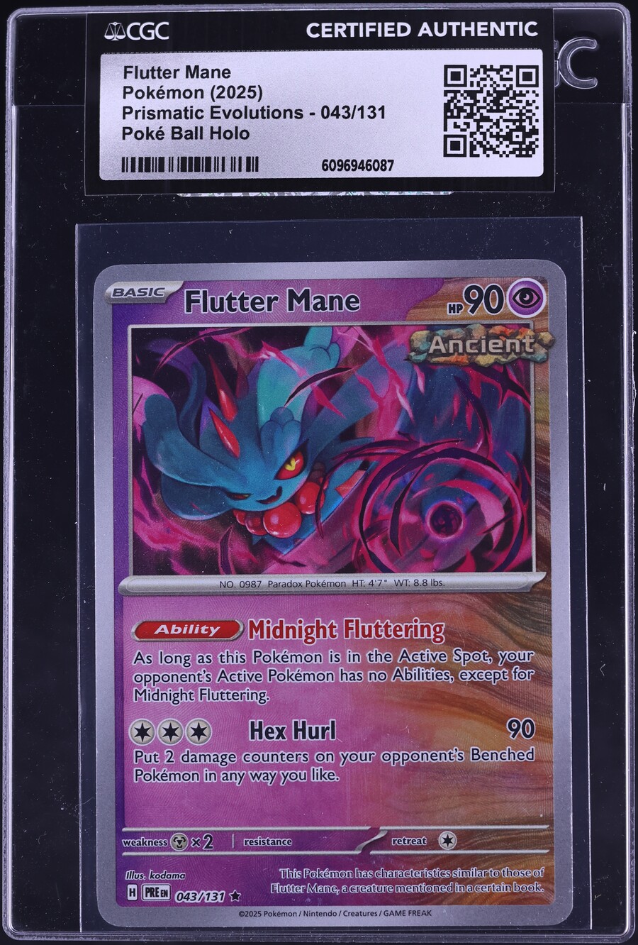 2025 Pokemon Scarlet & Violet Prismatic Evolutions Poke Ball Holo Flutter Mane #43 CGC AUTH