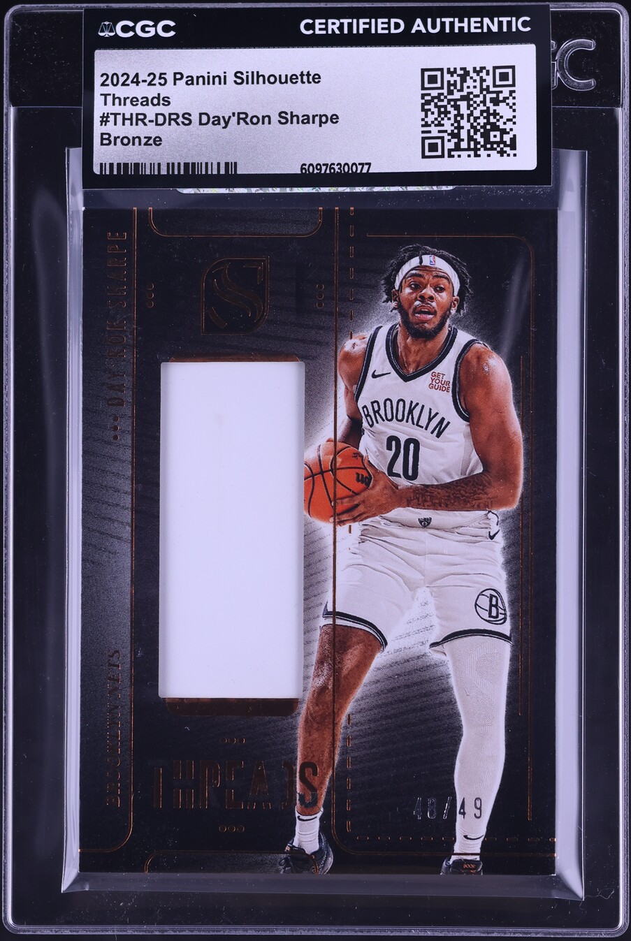2024 Panini Silhouette Threads Bronze Day'Ron Sharpe PATCH /49 #THR-DRS CGC AUTH