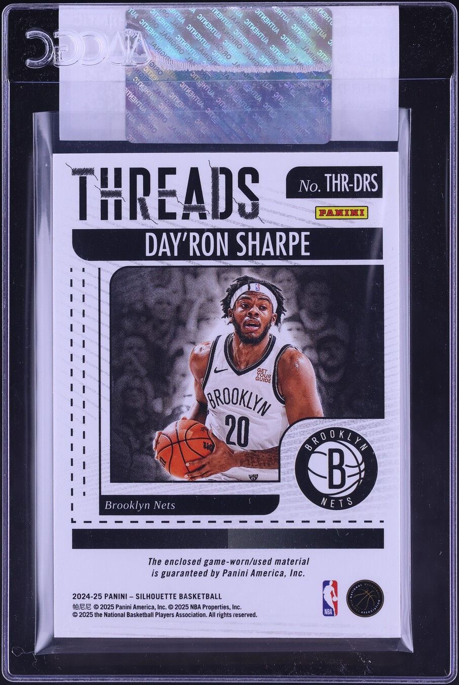 2024 Panini Silhouette Threads Bronze Day'Ron Sharpe PATCH /49 #THR-DRS CGC AUTH